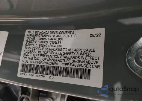 2022 Honda Accord Hybrid Sport z USA, uszkodzony, nr VIN 1HGCV3F22NA038079